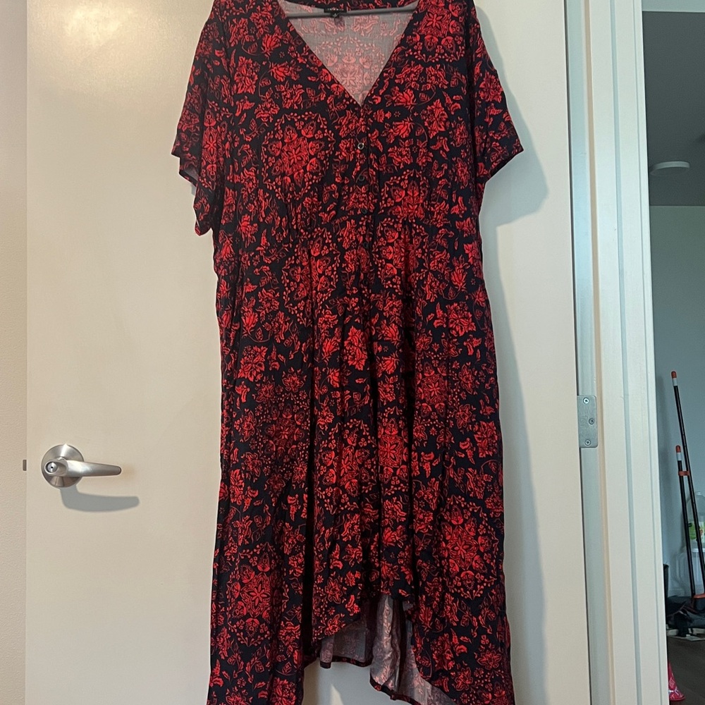 2. NWOT Floral Red and Black V-Neck Dress